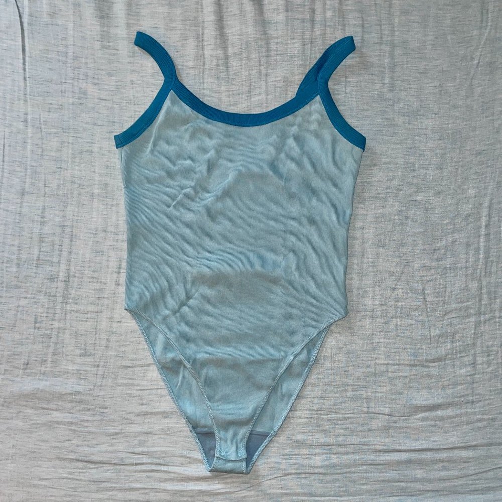 Everlane Light Blue Bodysuit with Teal Trim